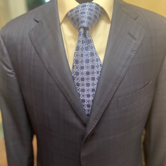 Samuelsohn Plaid Sport Coat Jacket Blazer Blue Men's Super 150 42R - Picture 9 of 16